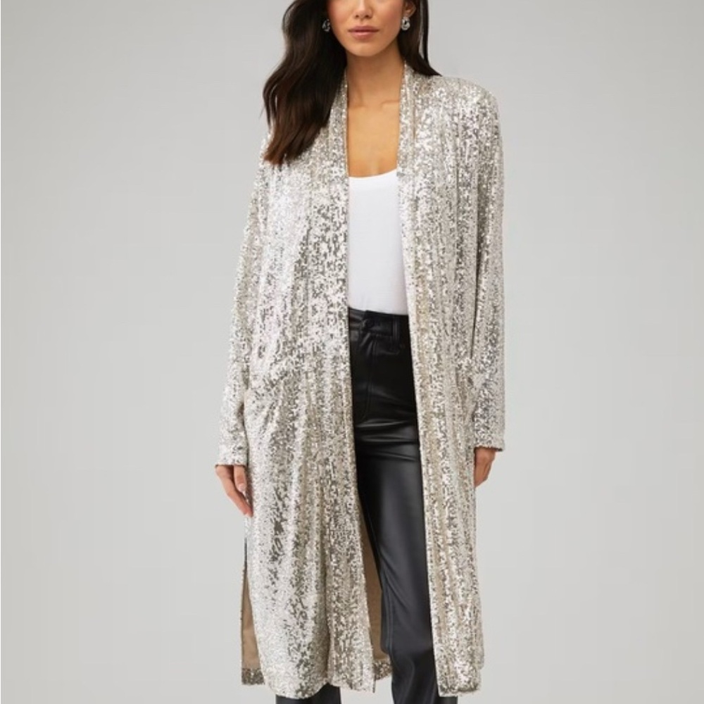BB Dakota Sequin Silver Kimono/Long Cardigan